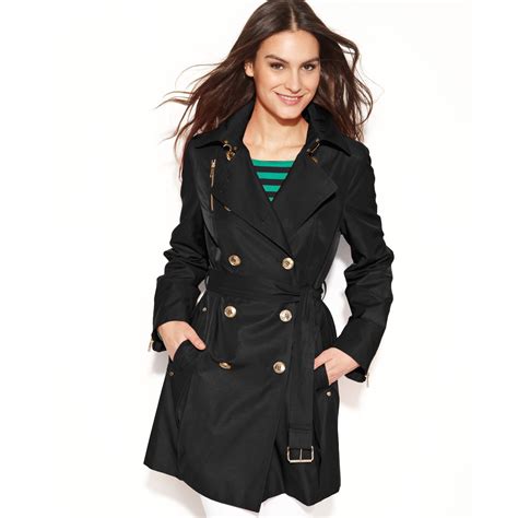 michael kors double breasted hooded trench coat|michael kors removable hood coats.